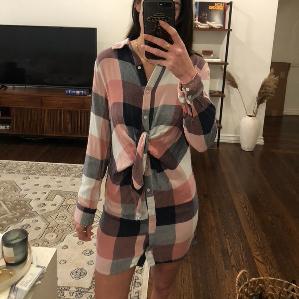 Plaid long sleeve casual dress